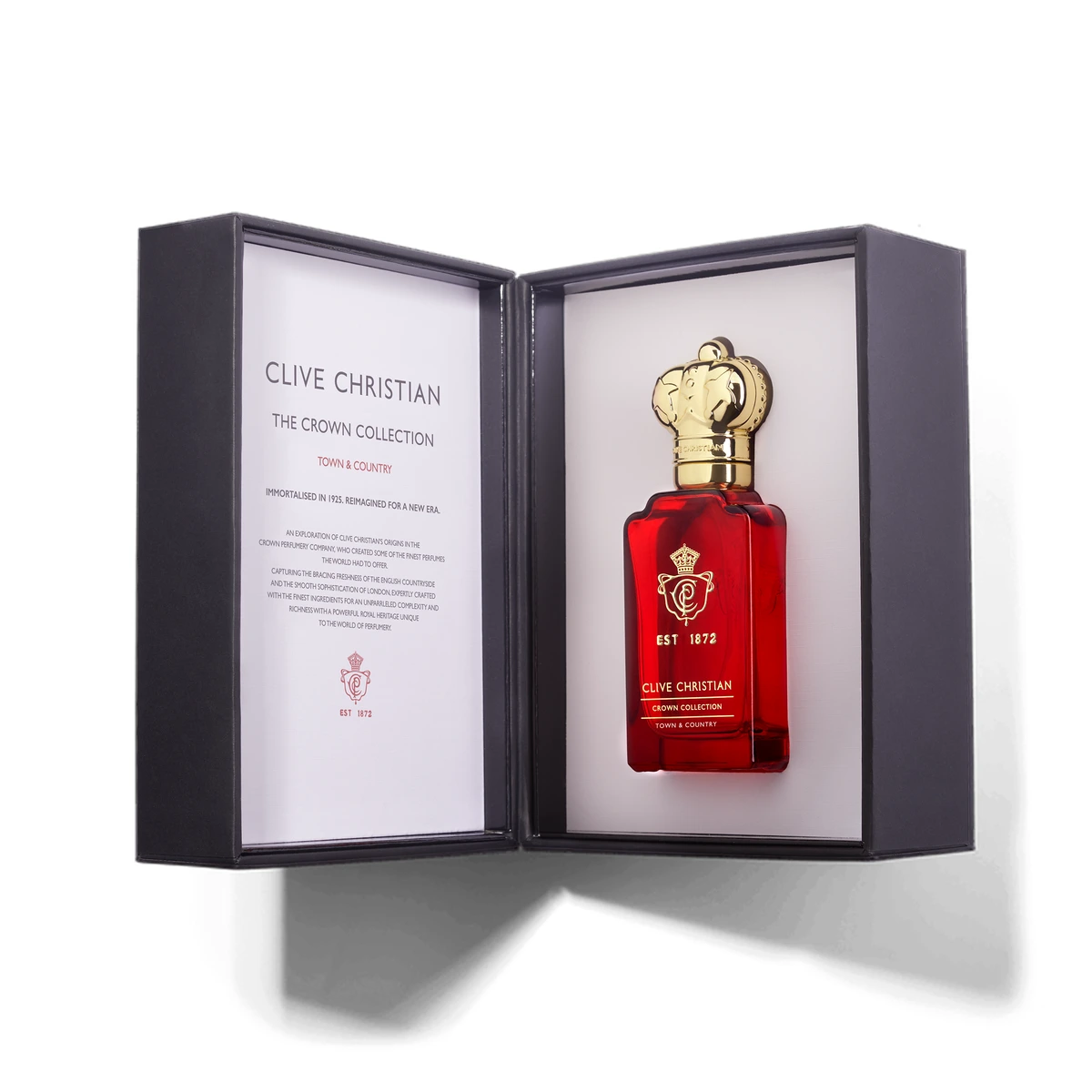 Clive Christian Town & Country 50ml bottle in its official presentation box on white