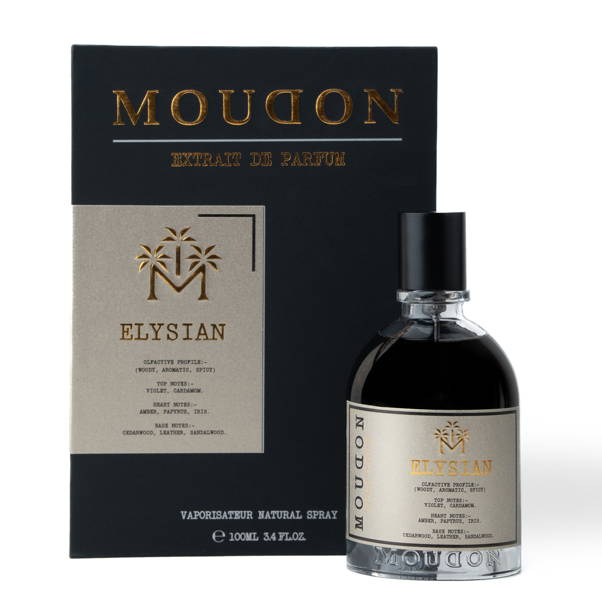 Moudon Elysian Extrait de Parfum 100ml bottle and retail box