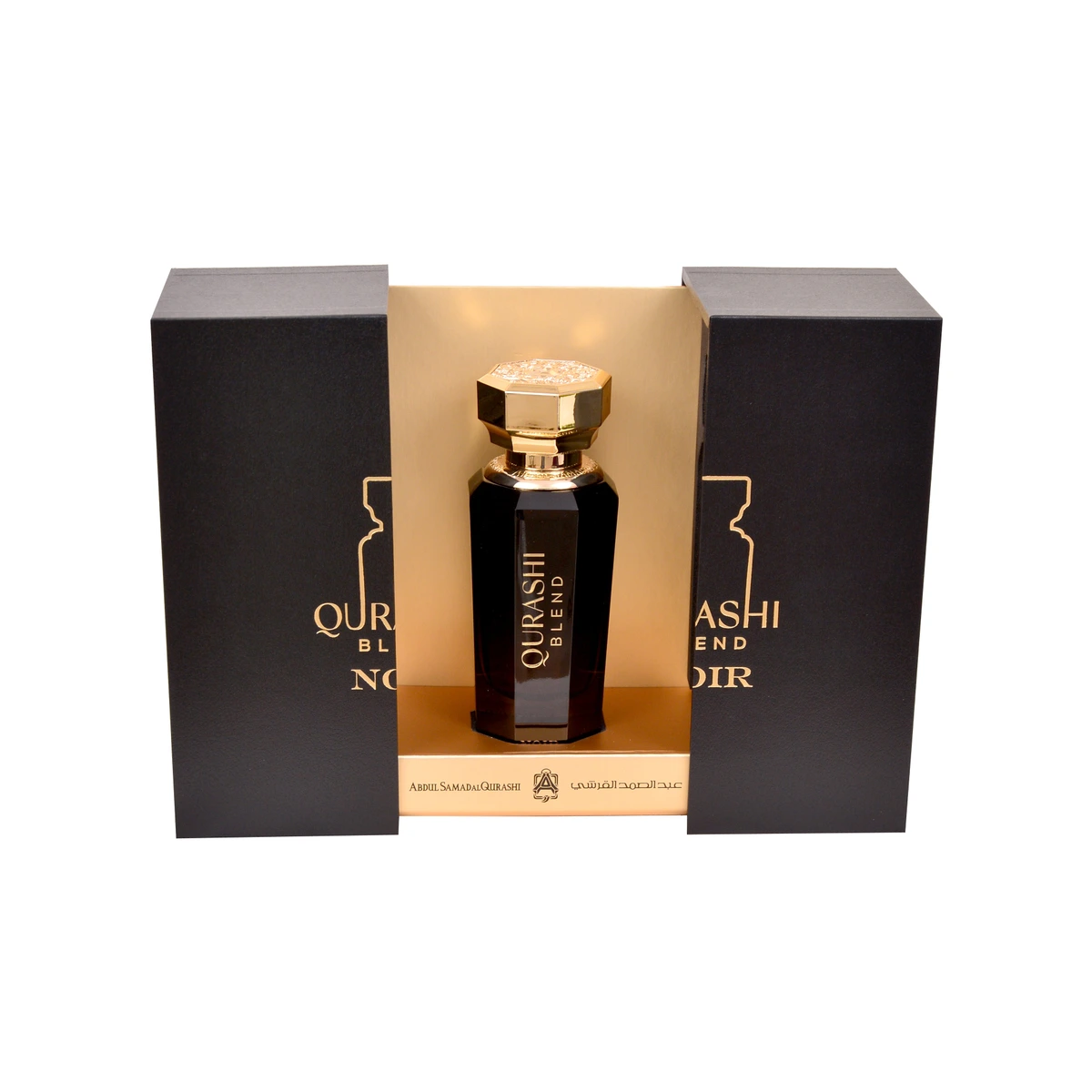 Qurashi Blend Noir 90ml bottle in its official retail presentation box on white