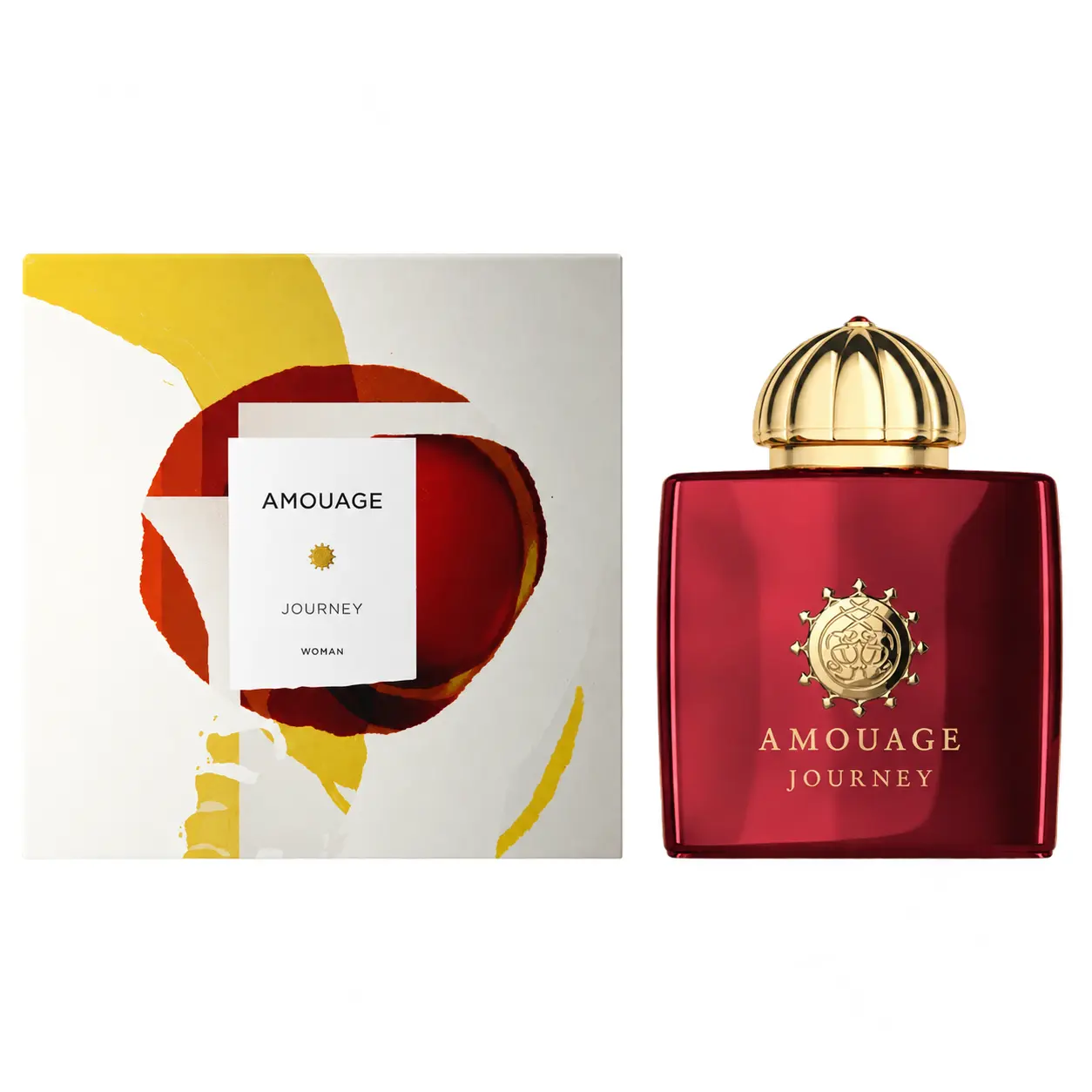 Amouage Journey Woman bottle and box on a pure white background