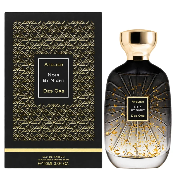 Atelier des Ors Noir By Night 100ml bottle and presentation box, facing forward on a white background