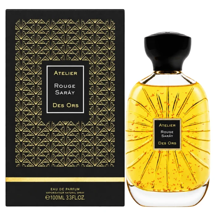 Atelier des Ors Rouge Sarây 100ml bottle and presentation box, facing forward on a white background