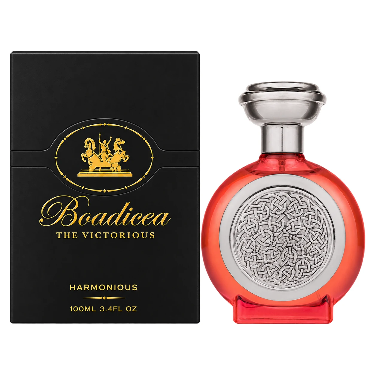 Boadicea the Victorious Harmonious 100ml bottle and presentation box, facing forward on a white background
