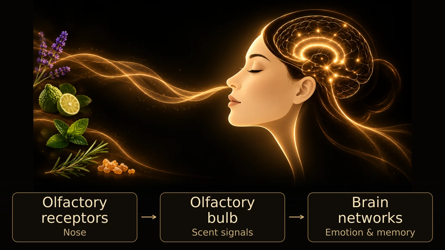 Calming scents and the olfactory pathway: nasal receptors, olfactory bulb and brain networks, with five botanical notes.