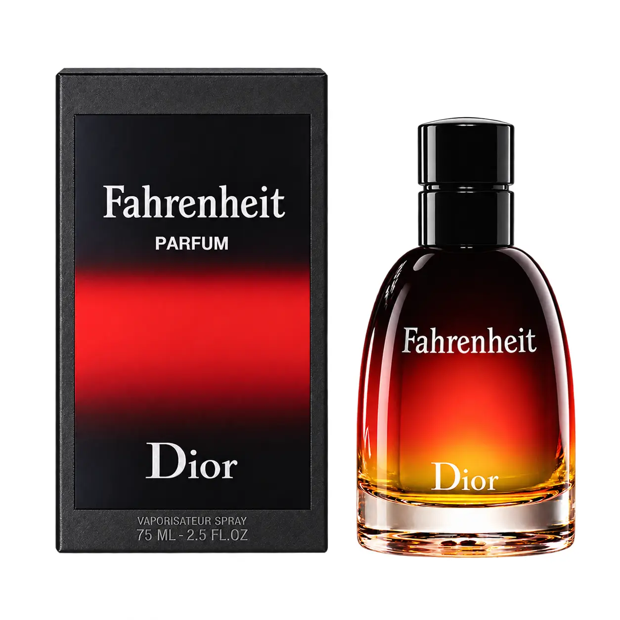 Dior Fahrenheit Parfum bottle and box on a pure white background