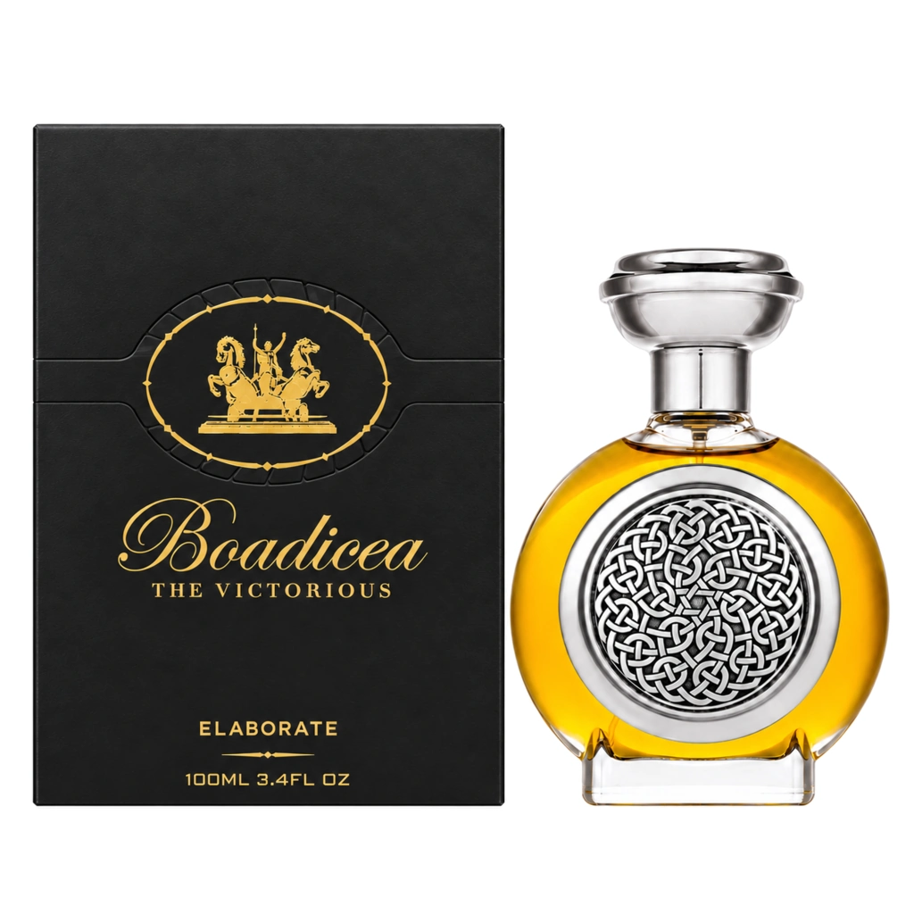 Boadicea the Victorious Elaborate 100ml bottle and new black carton on a white background