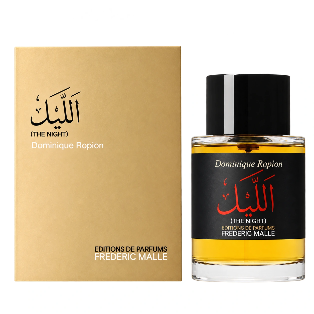 Frederic Malle The Night Eau de Parfum 100ml bottle and gold carton on pure white