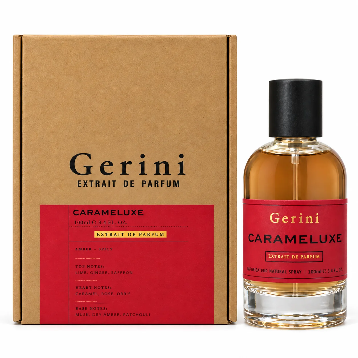 Gerini Carameluxe Extrait de Parfum 100ml with its box