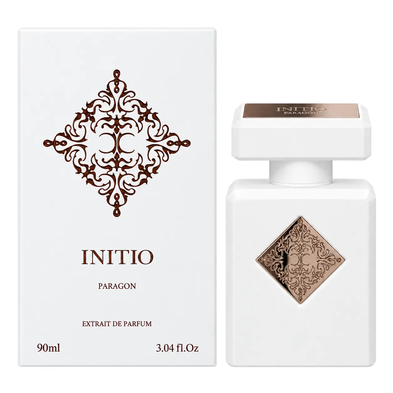Initio Paragon 90ml bottle and retail carton on pure white