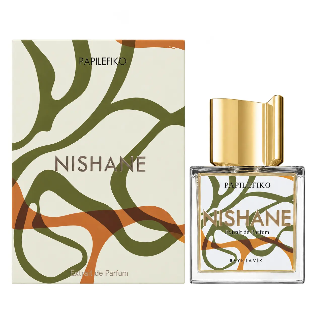 Nishane Papilefiko bottle and box on a white background.