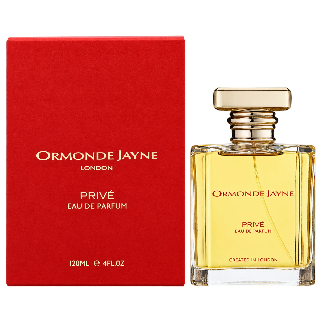 Ormonde Jayne Privé 120ml bottle and presentation box, facing forward on a white background